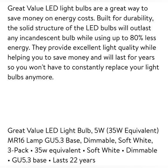 💜LED Light Bulb, 5Watts (35W Equivalent)MR16 Lamp GU5.3 Base, Dimmable, 3-Pack - Picture 6 of 6